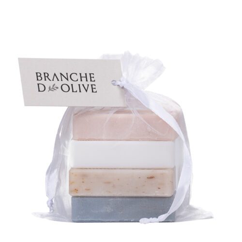 4 x 50g Soaps in a voile bag with a tag.