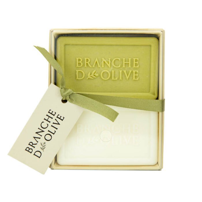 Branche d'Olive boxed french triple milled soap 2x100g Garrigue and Lily of the Valley with ribbon and tag