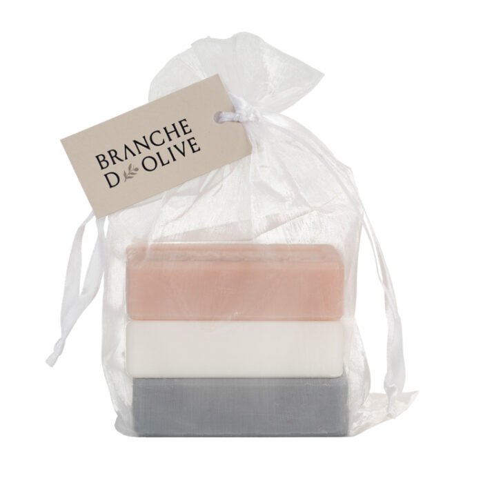 Branche d'Olive soap shown bagged & tagged Bath Soaps (3x100g) Cloud Lily/Valley & Rose