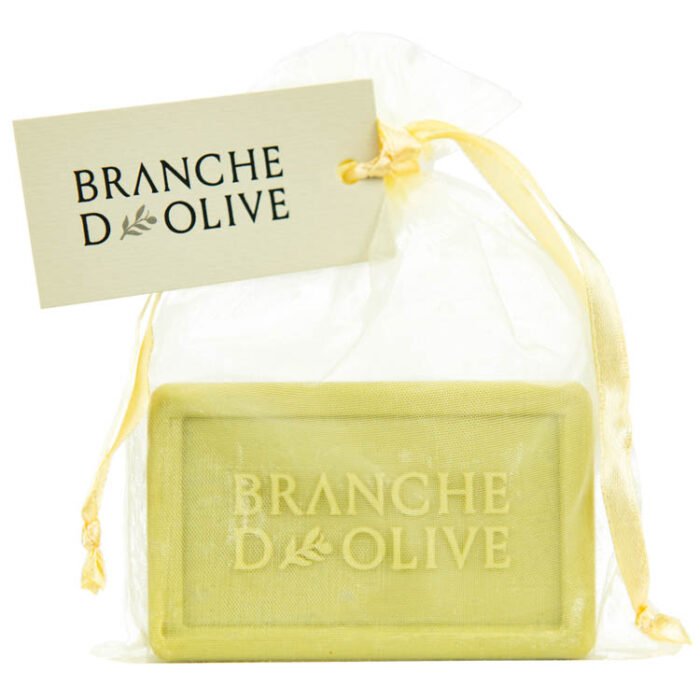Branche d'Olive Garrigue luxury soap bagged in ivory voile and tagged with a Branche d'Olive branded tag