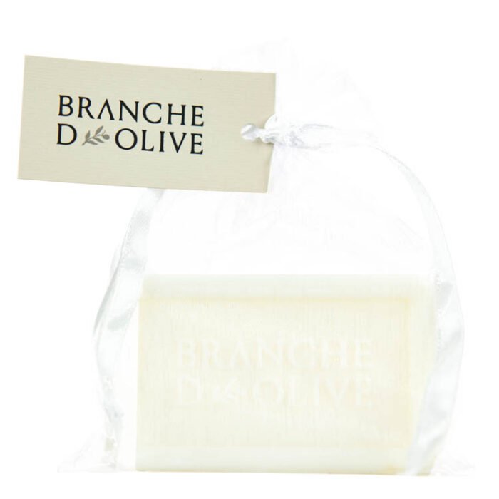 Branche d'Olive Muguet luxury soap bagged in ivory voile and tagged with a Branche d'Olive branded tag