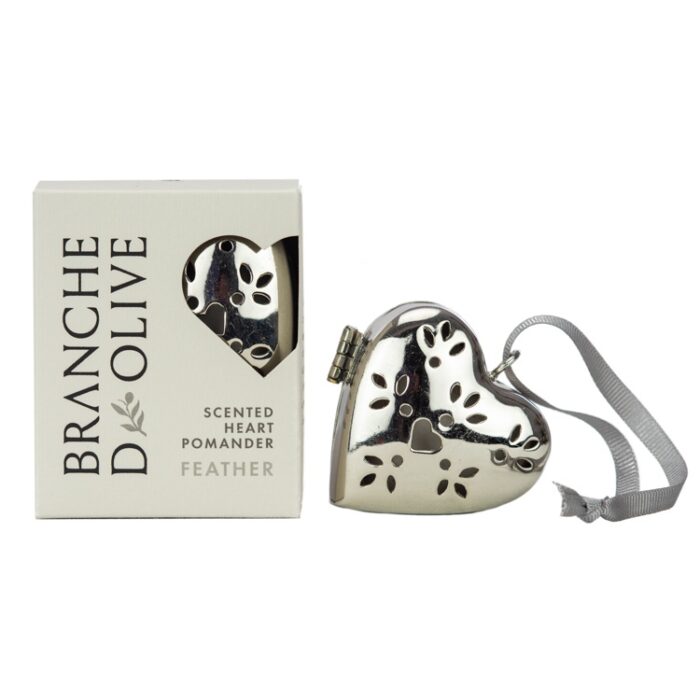 Branche d'Olive Feather Scented Heart Pomander and decorative eco-friendly packaging