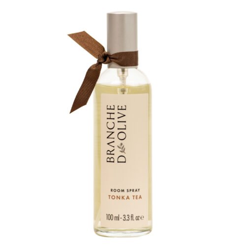 Branche d'Olive Tonka Tea scented Room Spray, glass bottled with ribboned lid