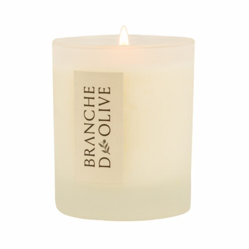 Branche d'Olive unboxed lit candle with logo label