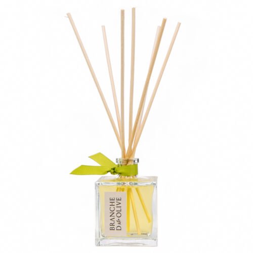 Branche d'Olive Verbena scented Room Diffuser with lime neck ribbon shown against a white background