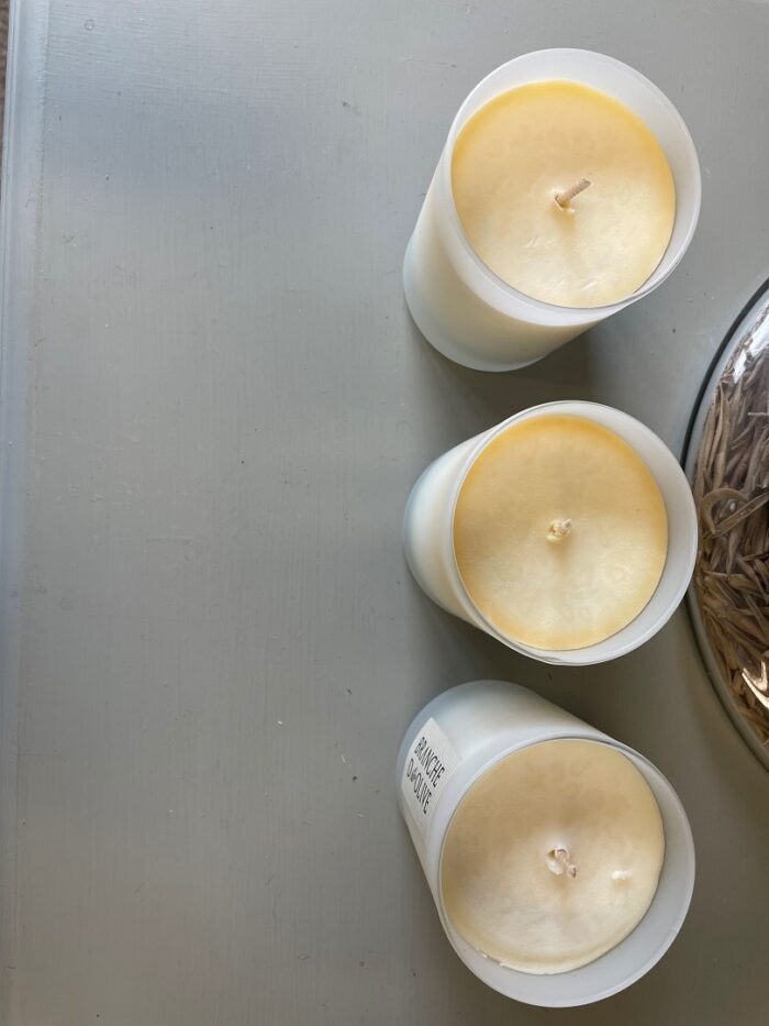Branche D'Olive ex display Verbena candles shown with all three sample candles pictured from above.