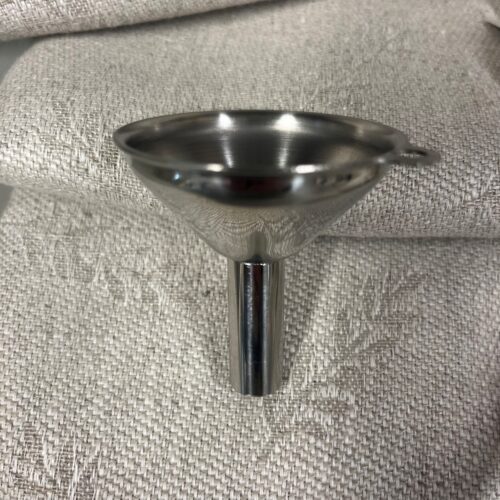 Stainless steel small funnel.