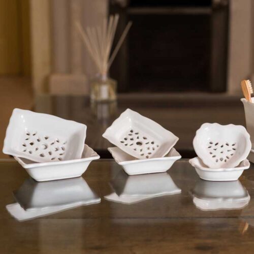 Branche d'Olive medium, small and heart-shaped white Soap Dishes