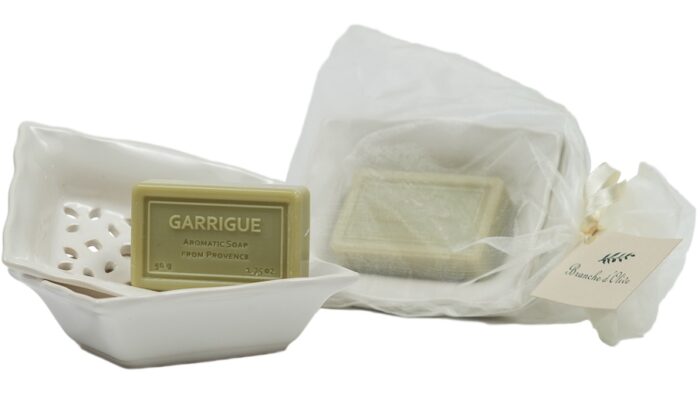 Bagged Draining Soap Dish & 1x50g Soap - Garrigue